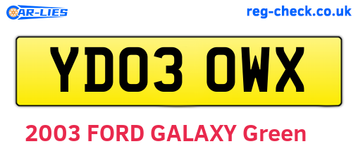 YD03OWX are the vehicle registration plates.
