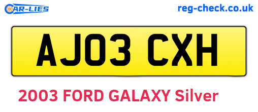 AJ03CXH are the vehicle registration plates.
