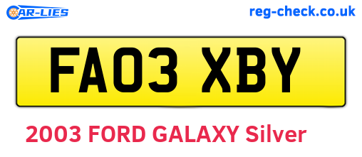FA03XBY are the vehicle registration plates.