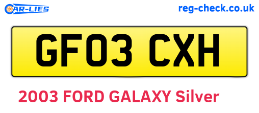 GF03CXH are the vehicle registration plates.