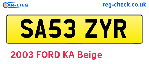 SA53ZYR are the vehicle registration plates.