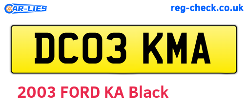 DC03KMA are the vehicle registration plates.