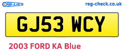 GJ53WCY are the vehicle registration plates.