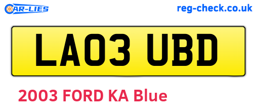 LA03UBD are the vehicle registration plates.