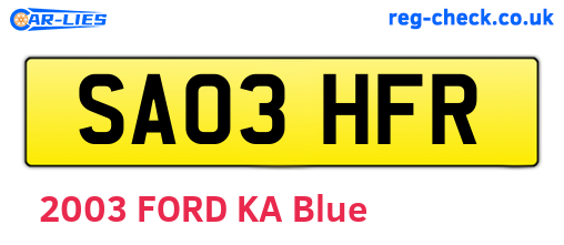SA03HFR are the vehicle registration plates.