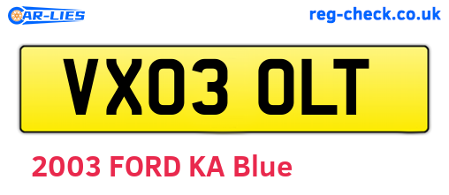 VX03OLT are the vehicle registration plates.
