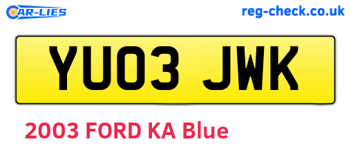 YU03JWK are the vehicle registration plates.