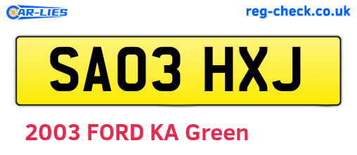 SA03HXJ are the vehicle registration plates.