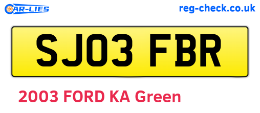 SJ03FBR are the vehicle registration plates.