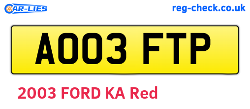 AO03FTP are the vehicle registration plates.