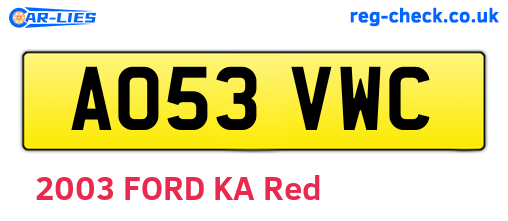 AO53VWC are the vehicle registration plates.