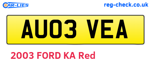 AU03VEA are the vehicle registration plates.