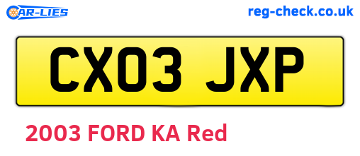 CX03JXP are the vehicle registration plates.