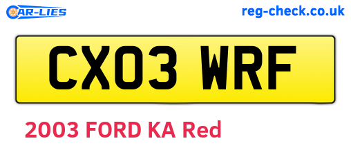 CX03WRF are the vehicle registration plates.