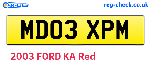 MD03XPM are the vehicle registration plates.