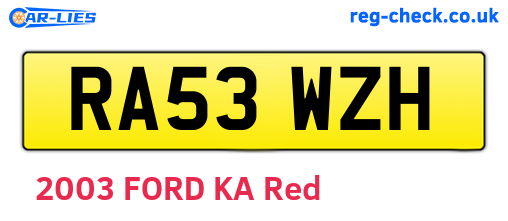 RA53WZH are the vehicle registration plates.