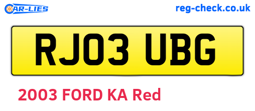 RJ03UBG are the vehicle registration plates.