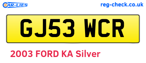 GJ53WCR are the vehicle registration plates.