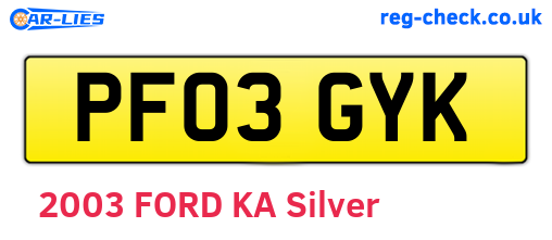 PF03GYK are the vehicle registration plates.