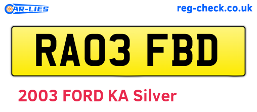 RA03FBD are the vehicle registration plates.
