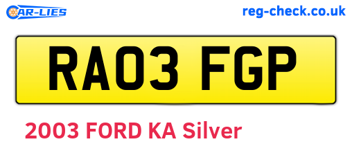 RA03FGP are the vehicle registration plates.