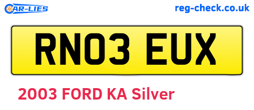 RN03EUX are the vehicle registration plates.