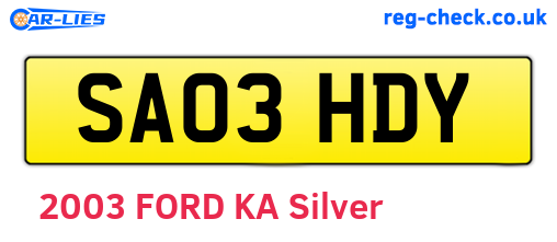SA03HDY are the vehicle registration plates.