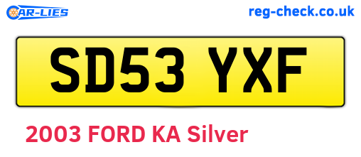 SD53YXF are the vehicle registration plates.