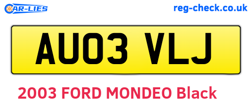 AU03VLJ are the vehicle registration plates.