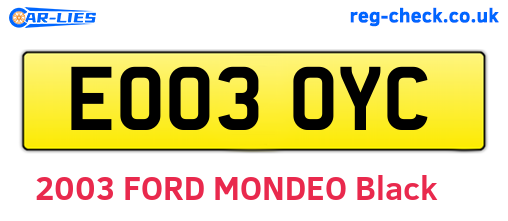 EO03OYC are the vehicle registration plates.
