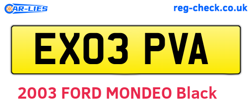 EX03PVA are the vehicle registration plates.