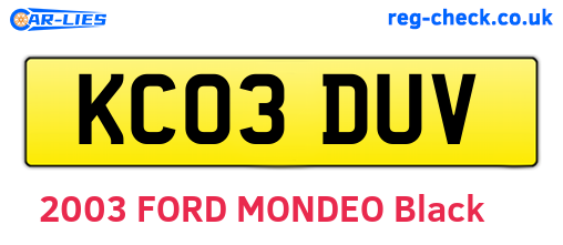 KC03DUV are the vehicle registration plates.