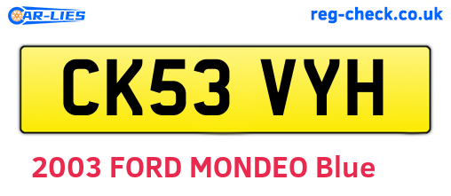 CK53VYH are the vehicle registration plates.