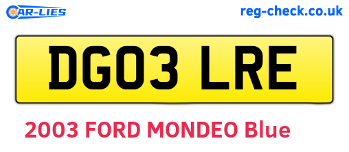 DG03LRE are the vehicle registration plates.
