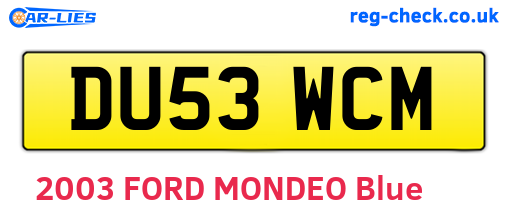 DU53WCM are the vehicle registration plates.