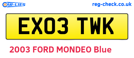EX03TWK are the vehicle registration plates.
