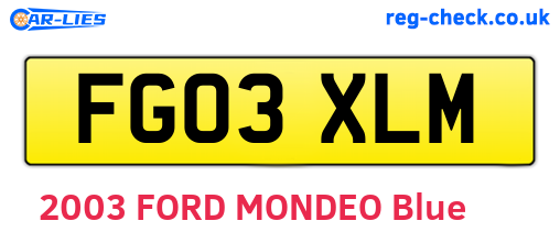 FG03XLM are the vehicle registration plates.