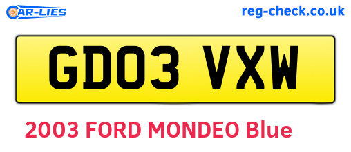 GD03VXW are the vehicle registration plates.