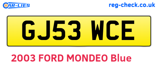 GJ53WCE are the vehicle registration plates.