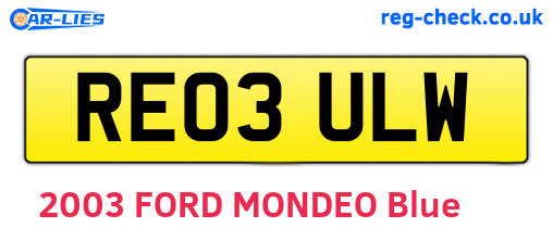 RE03ULW are the vehicle registration plates.