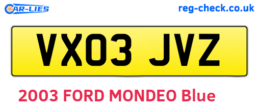 VX03JVZ are the vehicle registration plates.