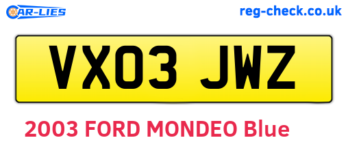 VX03JWZ are the vehicle registration plates.