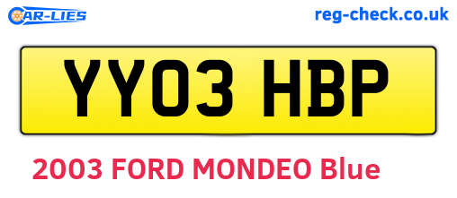 YY03HBP are the vehicle registration plates.