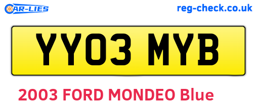 YY03MYB are the vehicle registration plates.