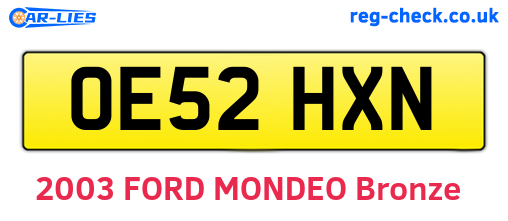 OE52HXN are the vehicle registration plates.