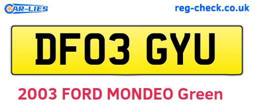 DF03GYU are the vehicle registration plates.