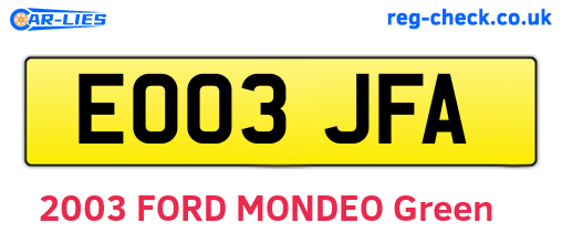 EO03JFA are the vehicle registration plates.