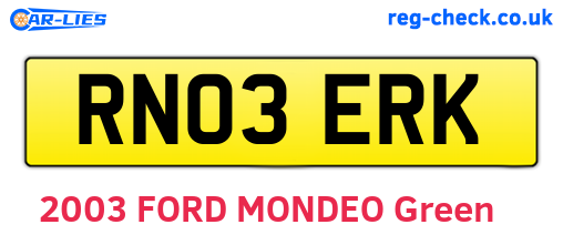 RN03ERK are the vehicle registration plates.