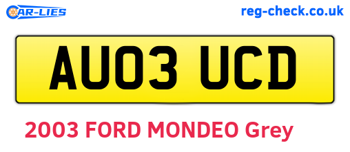 AU03UCD are the vehicle registration plates.