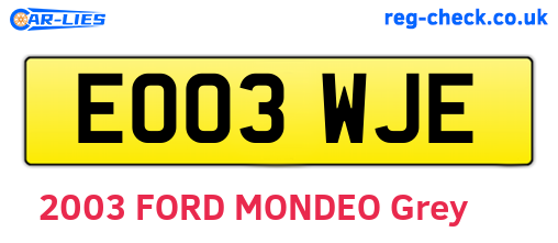 EO03WJE are the vehicle registration plates.